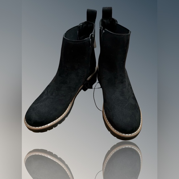 NEW Kensie Boots Womens 7 M Khai Chealse Ankle Booties Block Heels Black Fabric - Picture 1 of 7